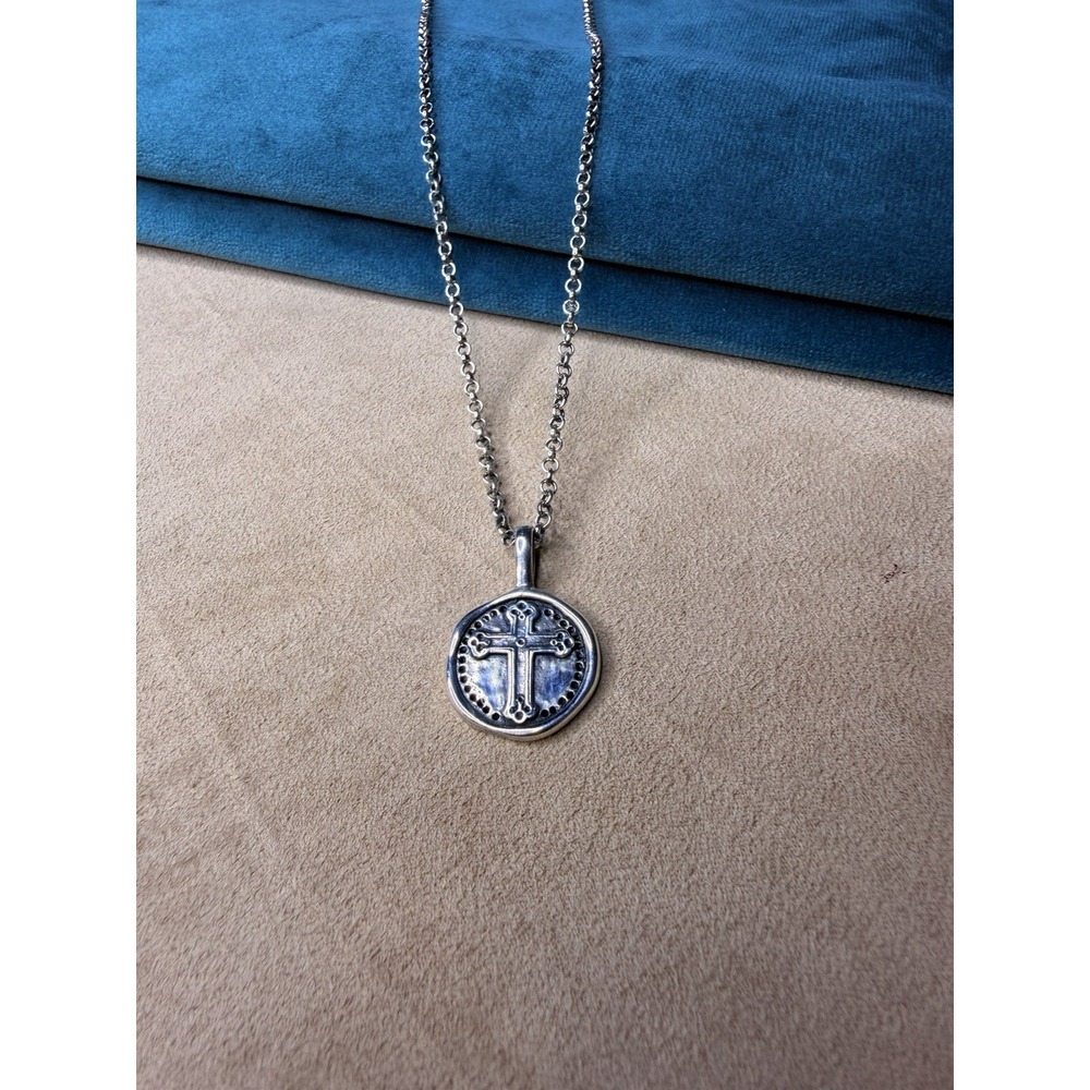 Stella & Dot 925 Sterling Silver Cross Medal Pendant Necklace